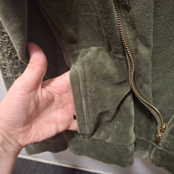 Style & Co. Sport Velour Zip-Up Hoodie Sz M Green Embroidered Detail - Picture 4 of 8
